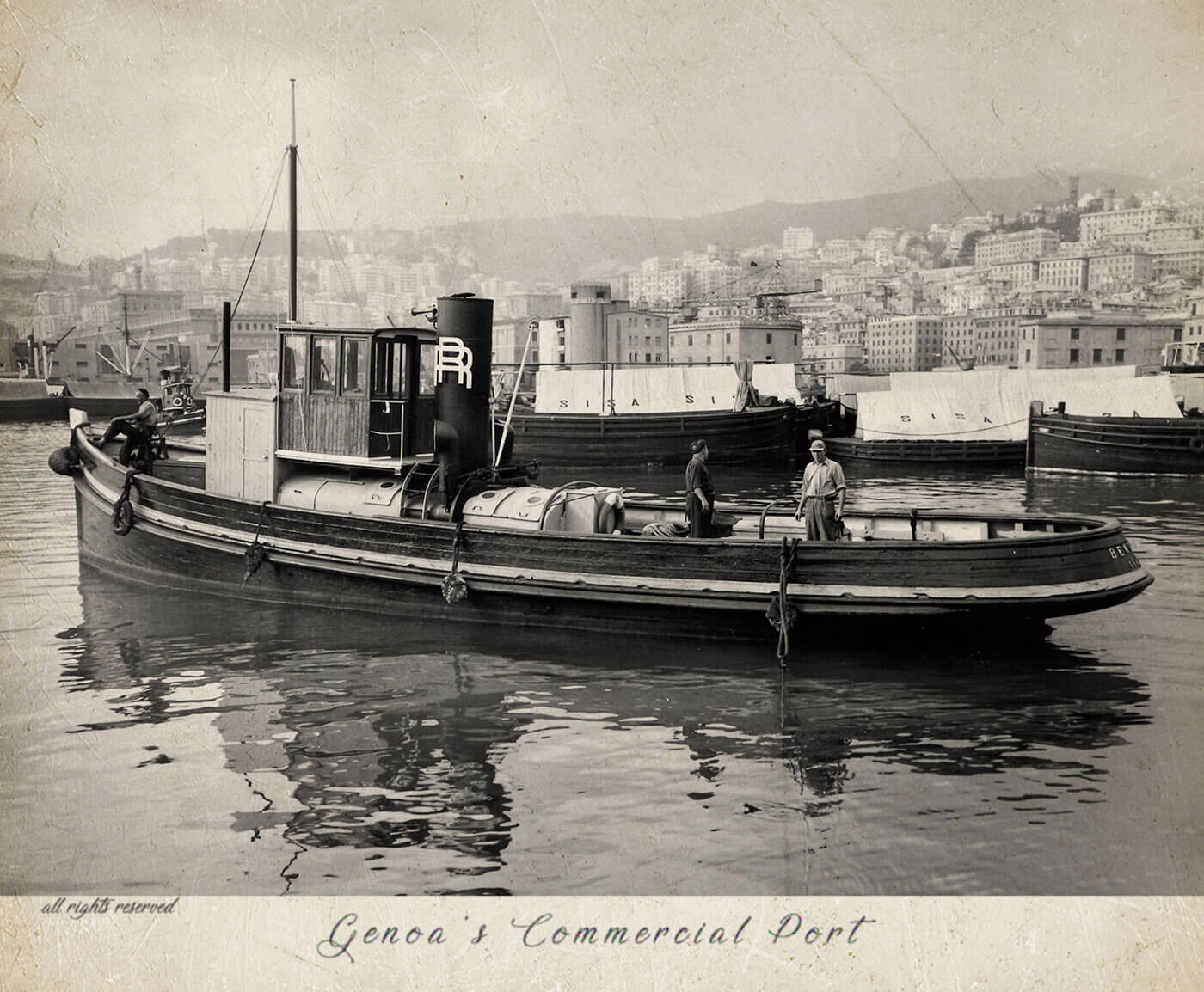Tugboat with a wooden hull - Builder: Filippo Parodi, Pegli Multedo. Tonnage.